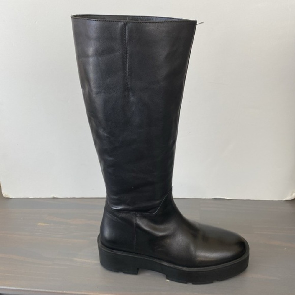 Mango Y2K Platform Tall Leather Boots‎ Women Size 9 EU 40 Black Gothic Gorpcore - Picture 2 of 12